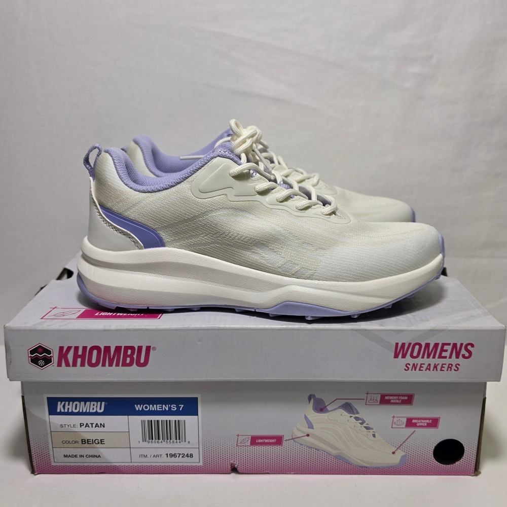 Khombu Patan Womens Sneakers Beige Lavender Memory Foam Athletic Shoes Size 7